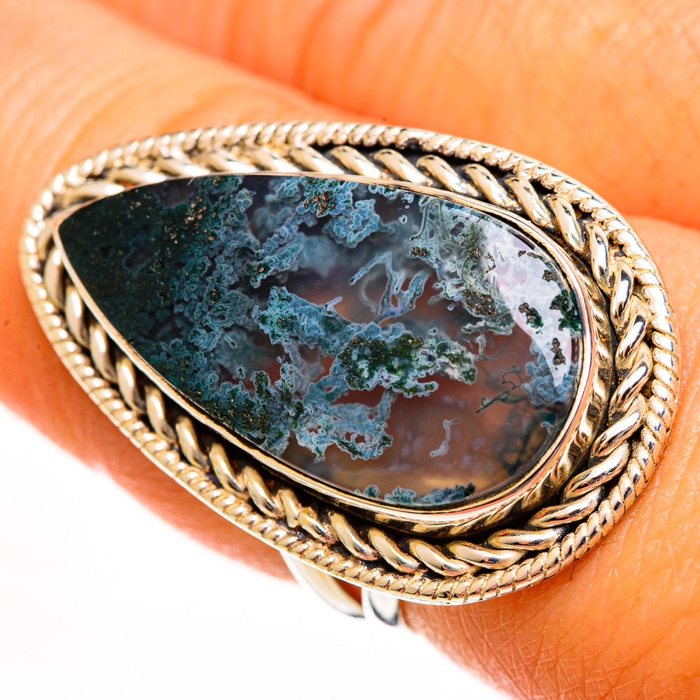 Green Moss Agate Rings handcrafted by Ana Silver Co - RING113595