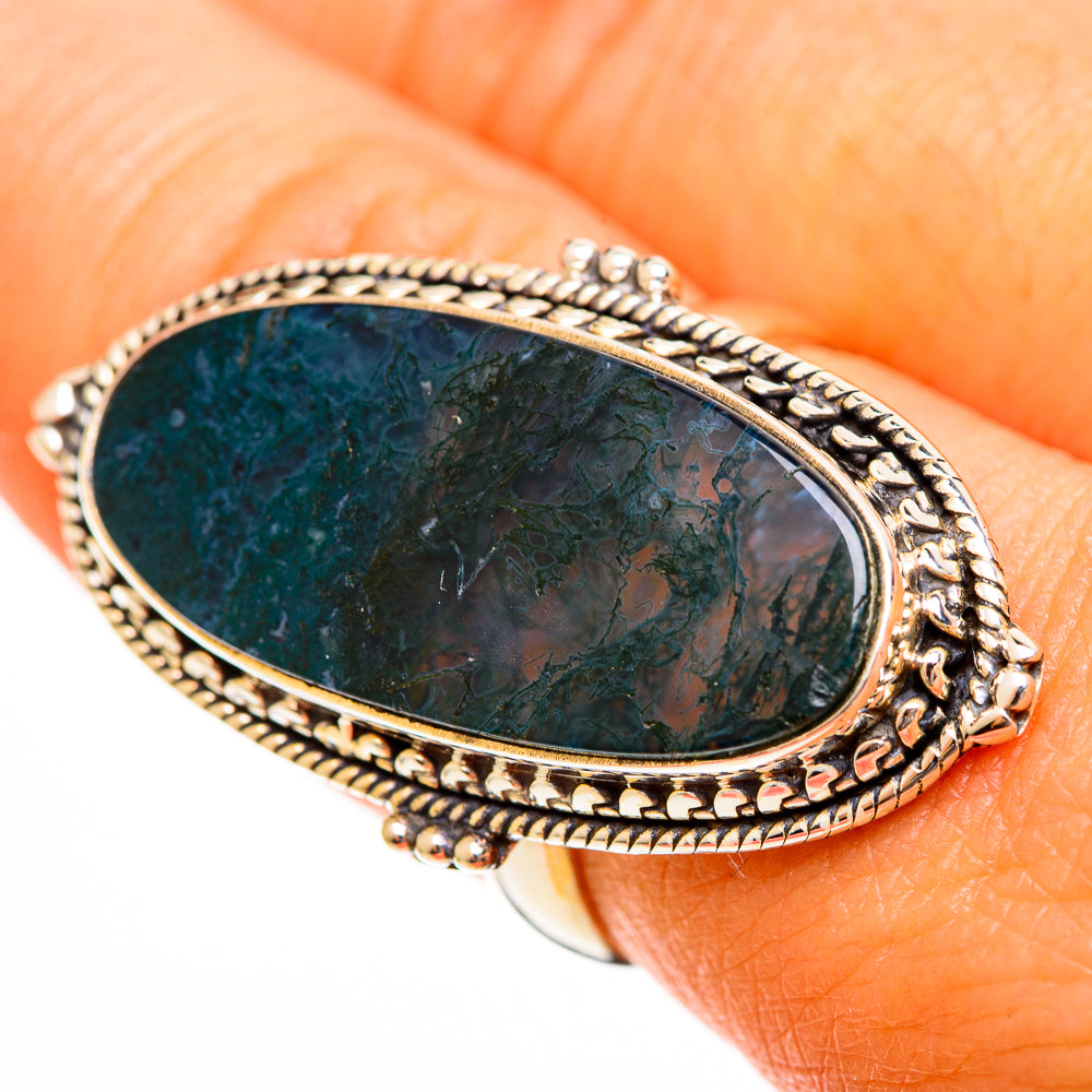 Green Moss Agate Rings handcrafted by Ana Silver Co - RING113597