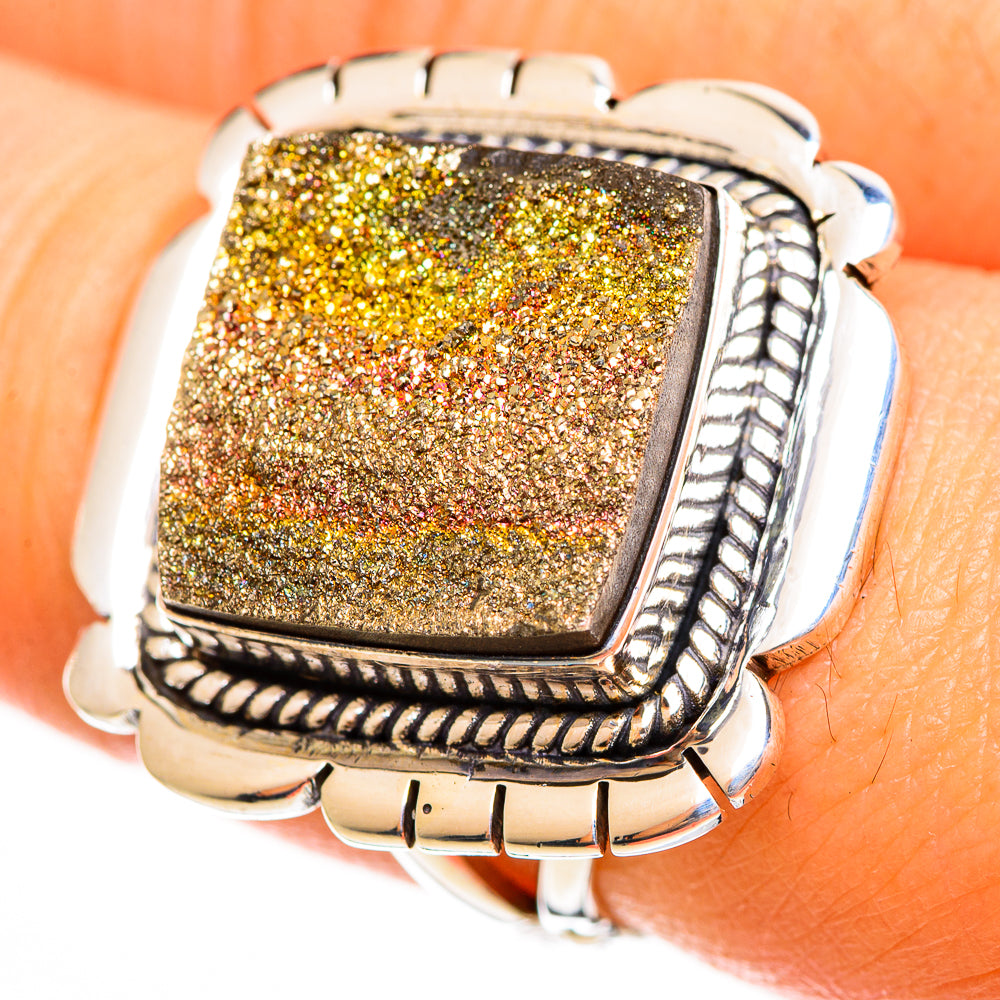 Spectro Pyrite Druzy Rings handcrafted by Ana Silver Co - RING113614
