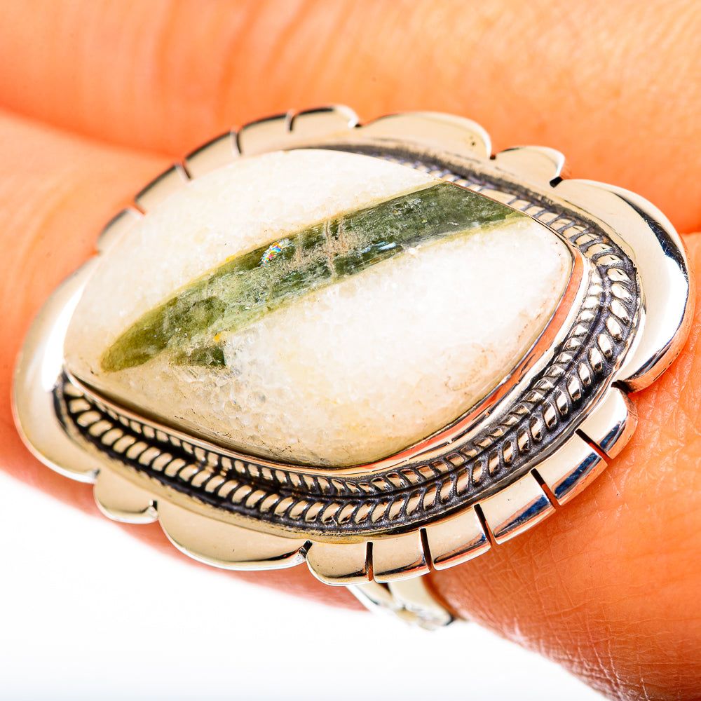 Green Tourmaline In Quartz Rings handcrafted by Ana Silver Co - RING113617
