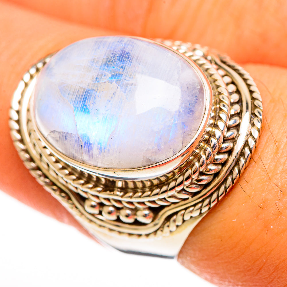 Rainbow Moonstone Rings handcrafted by Ana Silver Co - RING113711