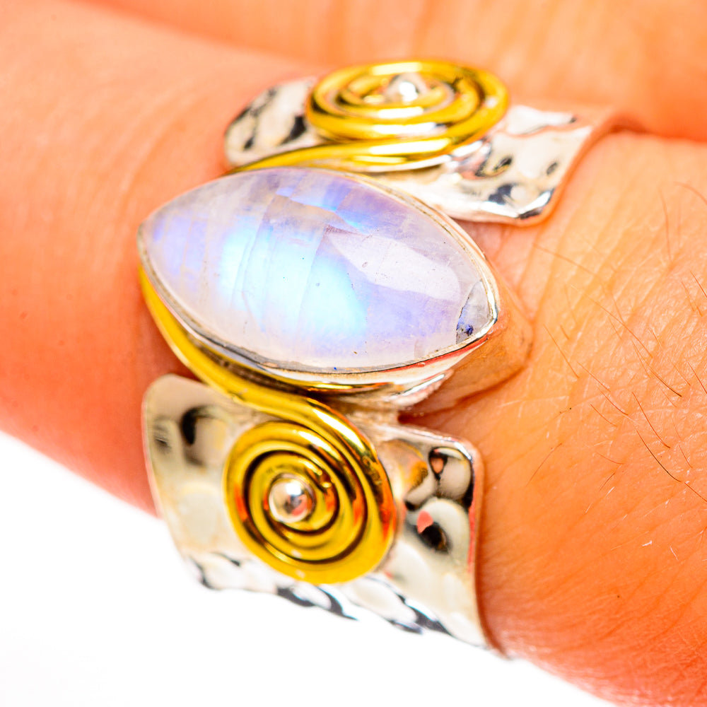 Rainbow Moonstone Rings handcrafted by Ana Silver Co - RING113712