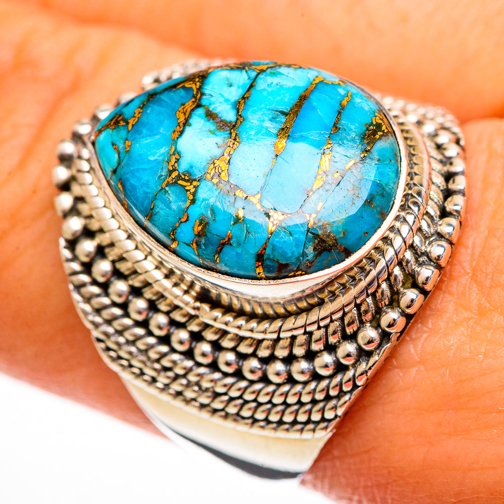Blue Copper Composite Turquoise Rings handcrafted by Ana Silver Co - RING113725