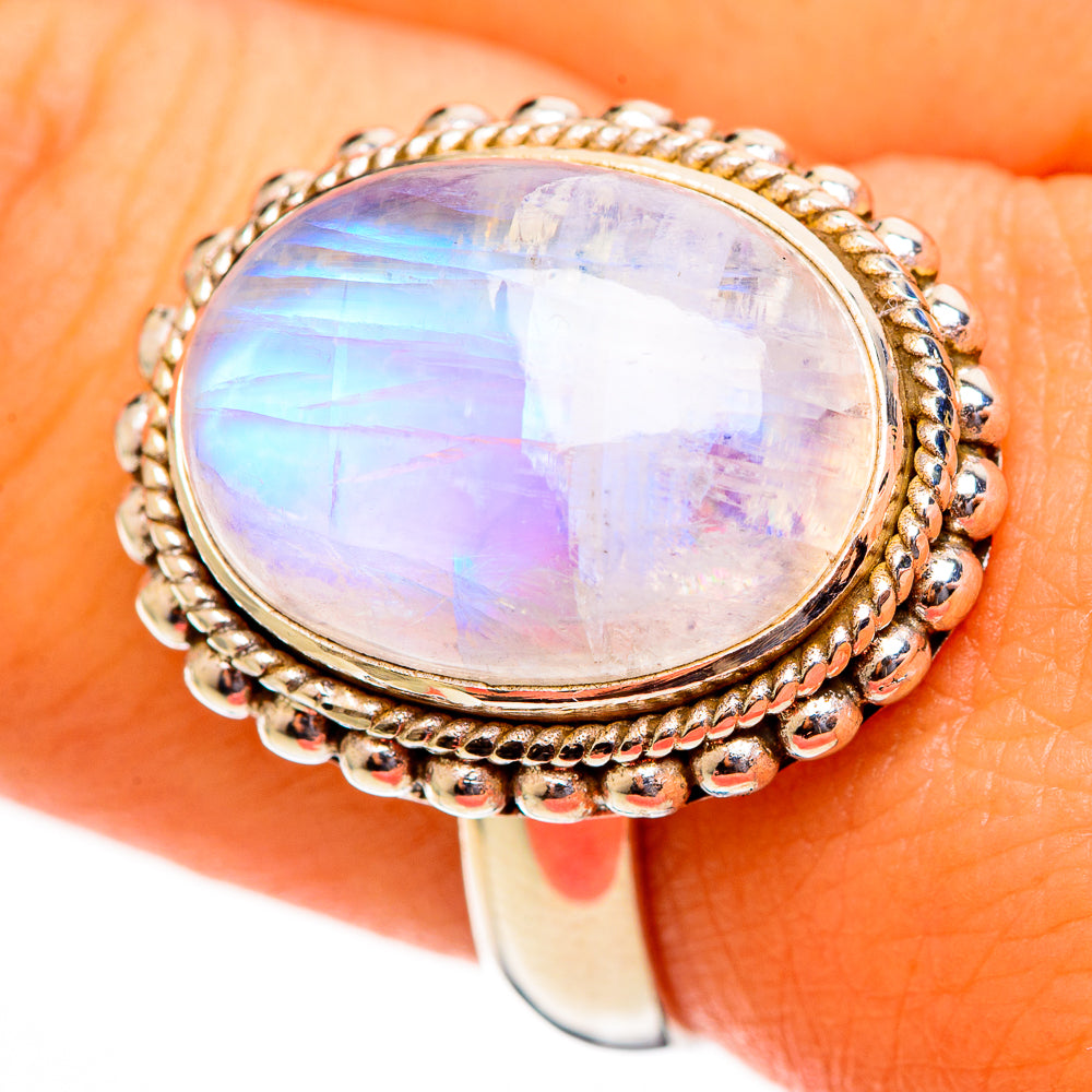 Rainbow Moonstone Rings handcrafted by Ana Silver Co - RING113747