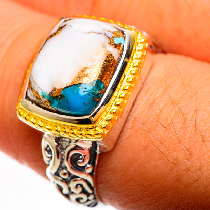 Blue Copper Composite Turquoise Rings handcrafted by Ana Silver Co - RING113748