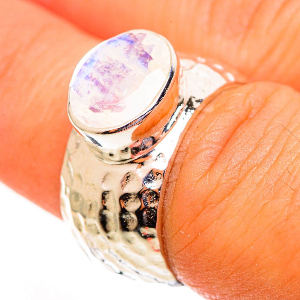 Rainbow Moonstone Rings handcrafted by Ana Silver Co - RING113782
