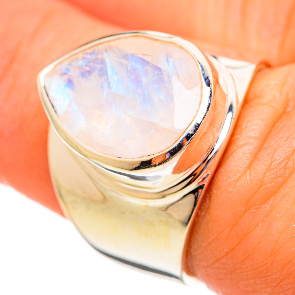 Rainbow Moonstone Rings handcrafted by Ana Silver Co - RING113888