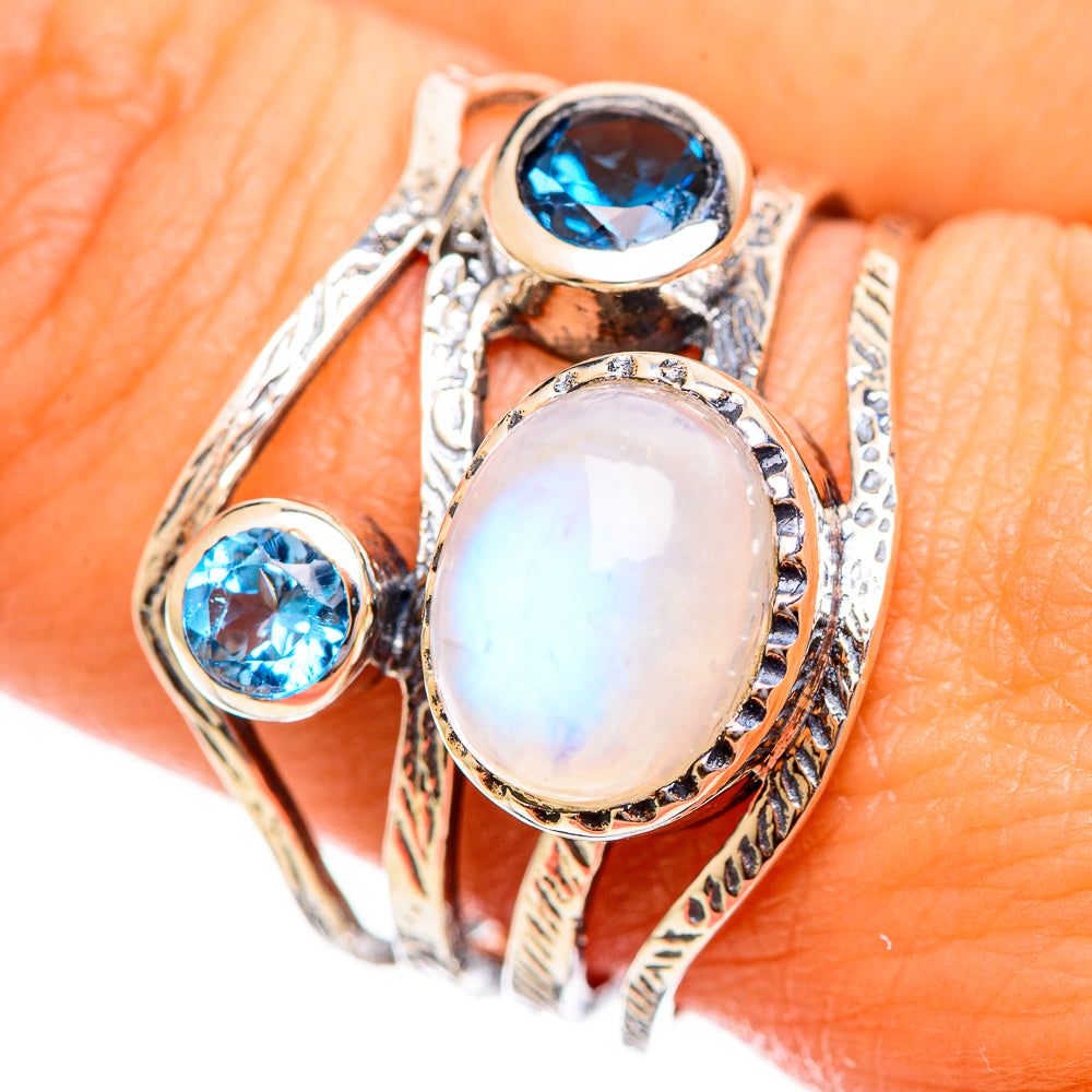 Rainbow Moonstone Rings handcrafted by Ana Silver Co - RING113932