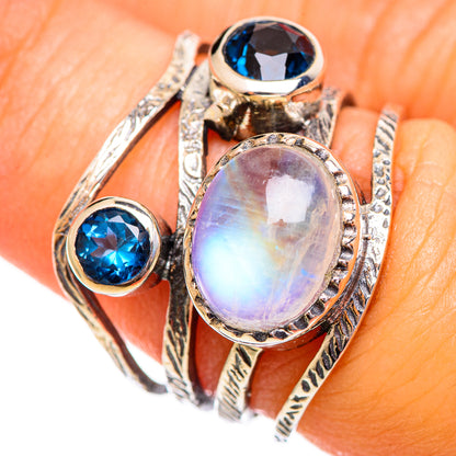 Rainbow Moonstone Rings handcrafted by Ana Silver Co - RING113988