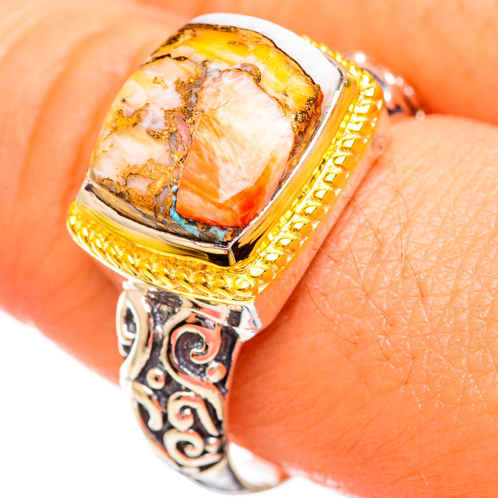 Orange Copper Composite Turquoise Rings handcrafted by Ana Silver Co - RING113996
