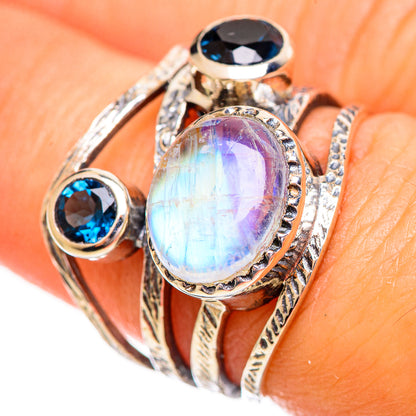 Rainbow Moonstone Rings handcrafted by Ana Silver Co - RING114011