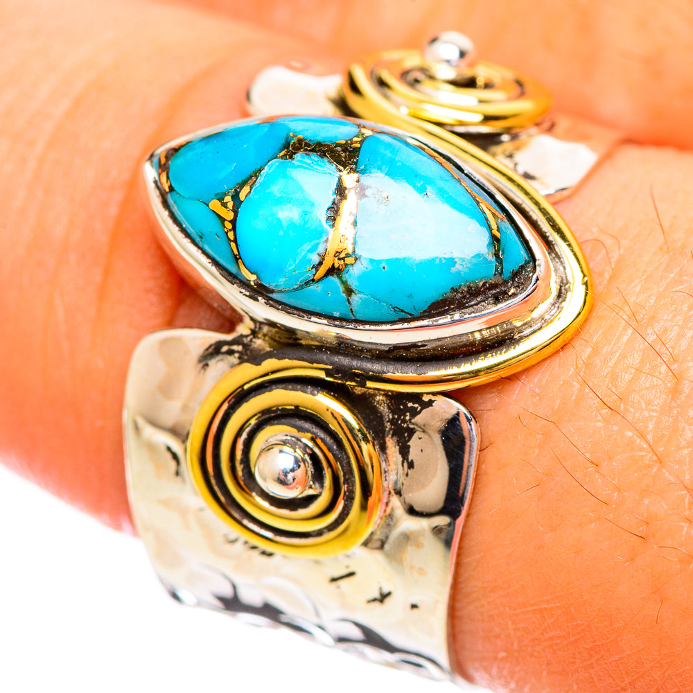 Blue Copper Composite Turquoise Rings handcrafted by Ana Silver Co - RING114038