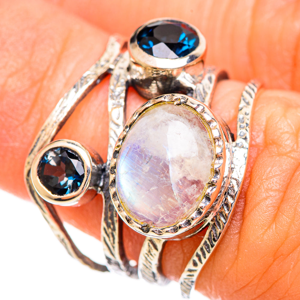 Rainbow Moonstone Rings handcrafted by Ana Silver Co - RING114056
