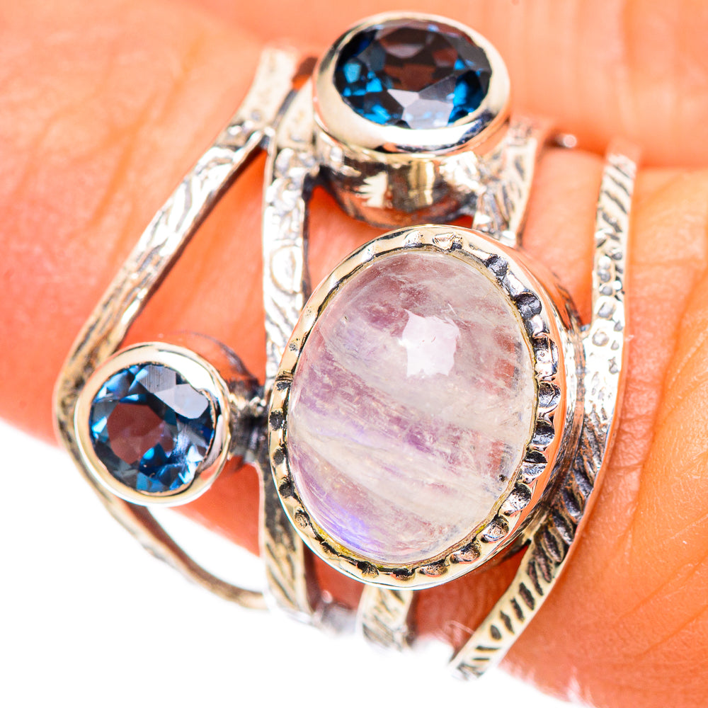 Sterling silver moonstone ring with blue quartz accents, size 6