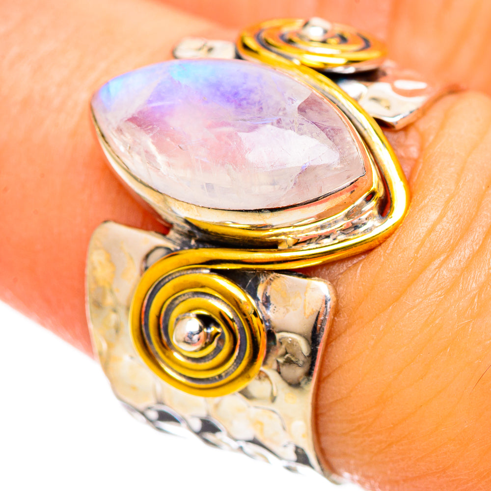 Rainbow Moonstone Rings handcrafted by Ana Silver Co - RING114127