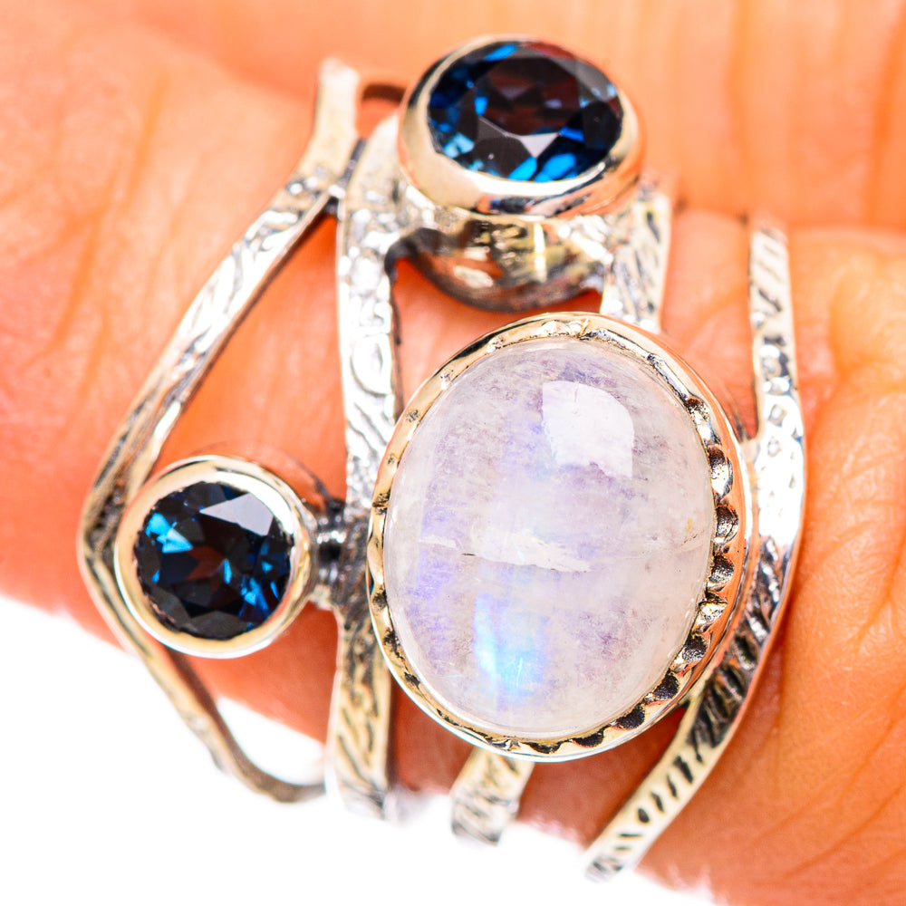 Rainbow Moonstone Rings handcrafted by Ana Silver Co - RING114133