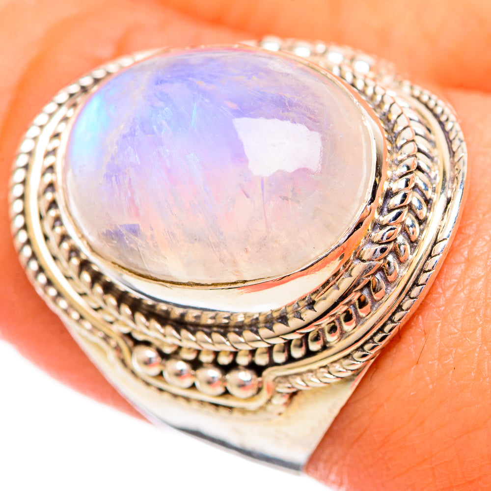 Rainbow Moonstone Rings handcrafted by Ana Silver Co - RING114153