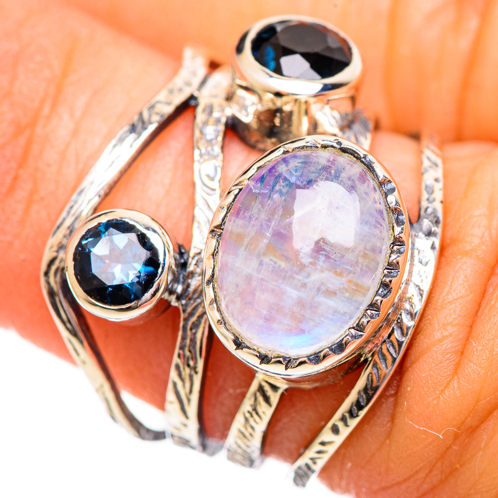 Rainbow Moonstone Rings handcrafted by Ana Silver Co - RING114160