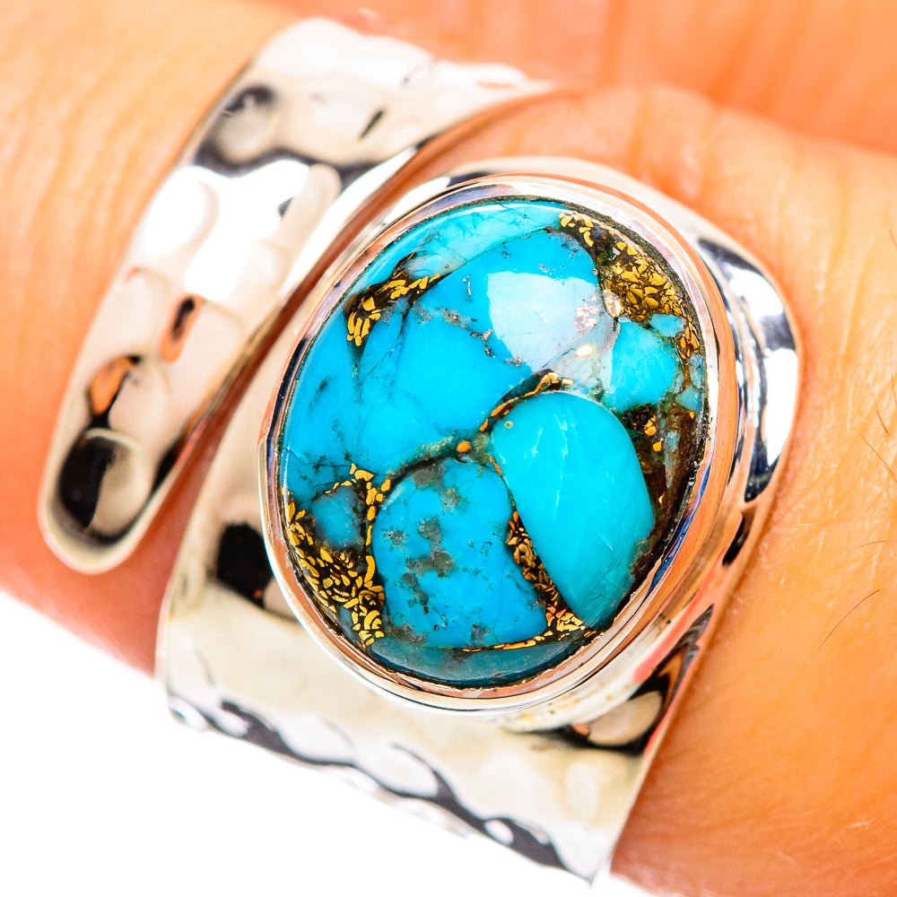 Blue Copper Composite Turquoise Rings handcrafted by Ana Silver Co - RING114177
