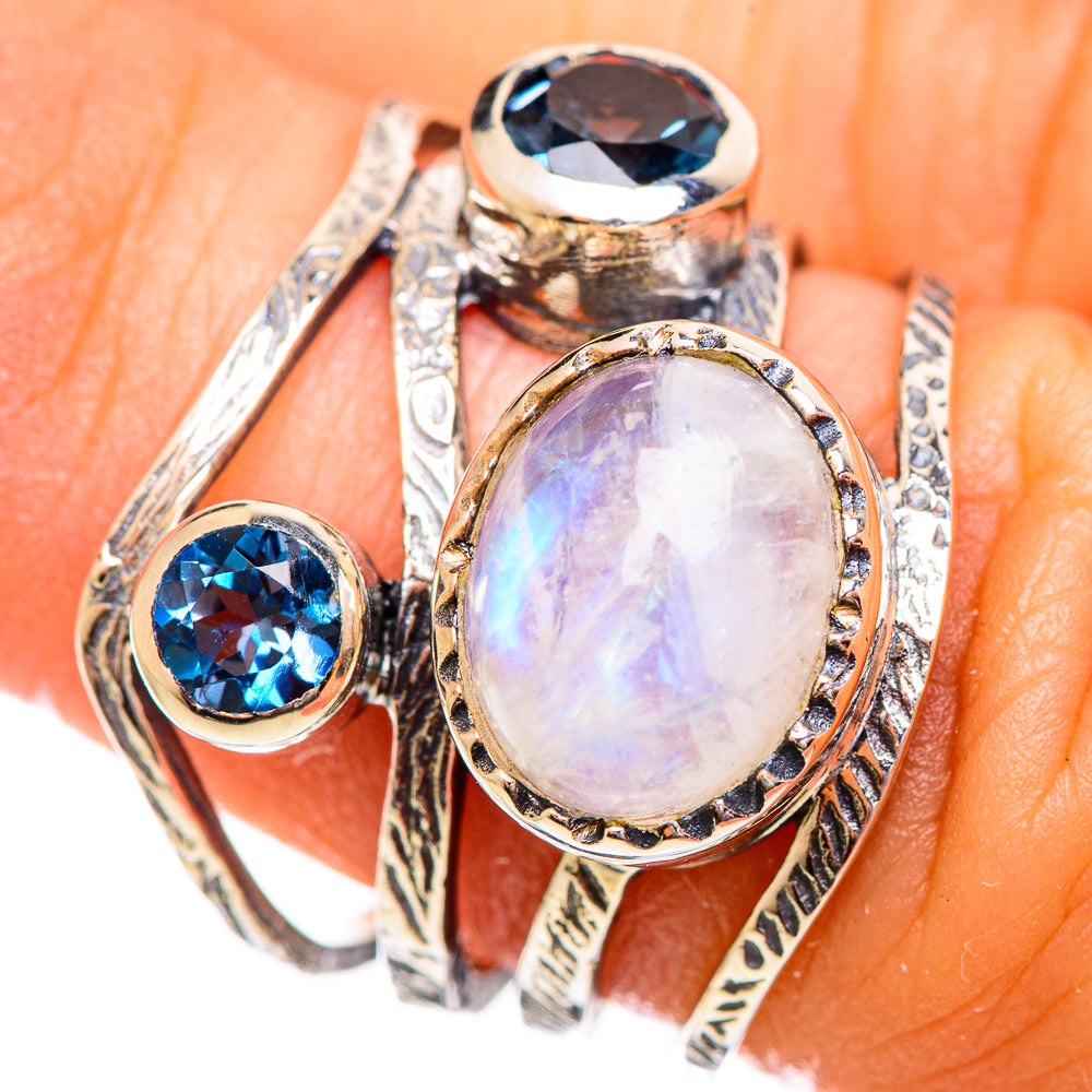 Rainbow Moonstone Rings handcrafted by Ana Silver Co - RING114194