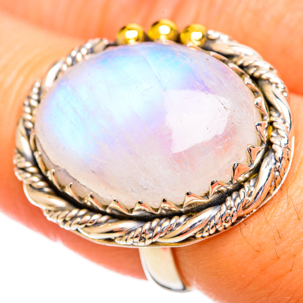 Rainbow Moonstone Rings handcrafted by Ana Silver Co - RING114211