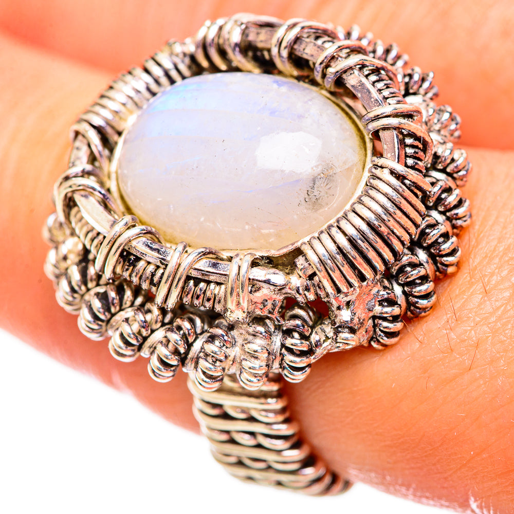 Rainbow Moonstone Rings handcrafted by Ana Silver Co - RING114212