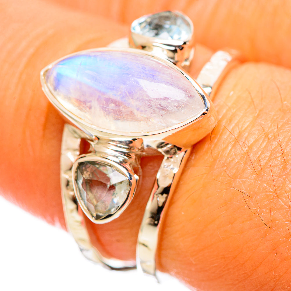Rainbow Moonstone Rings handcrafted by Ana Silver Co - RING114272