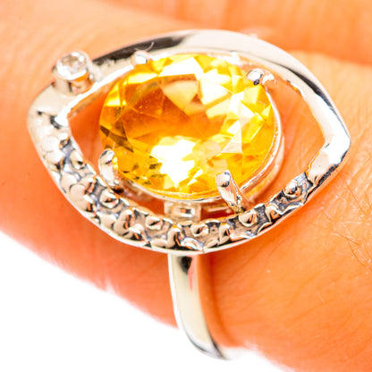 925 sterling silver citrine ring with oval faceted yellow stone and small prong-set accents