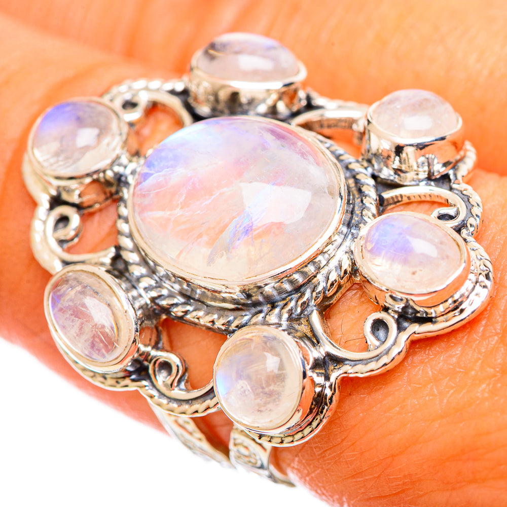 925 sterling silver rainbow moonstone statement ring with oval opal-like stones