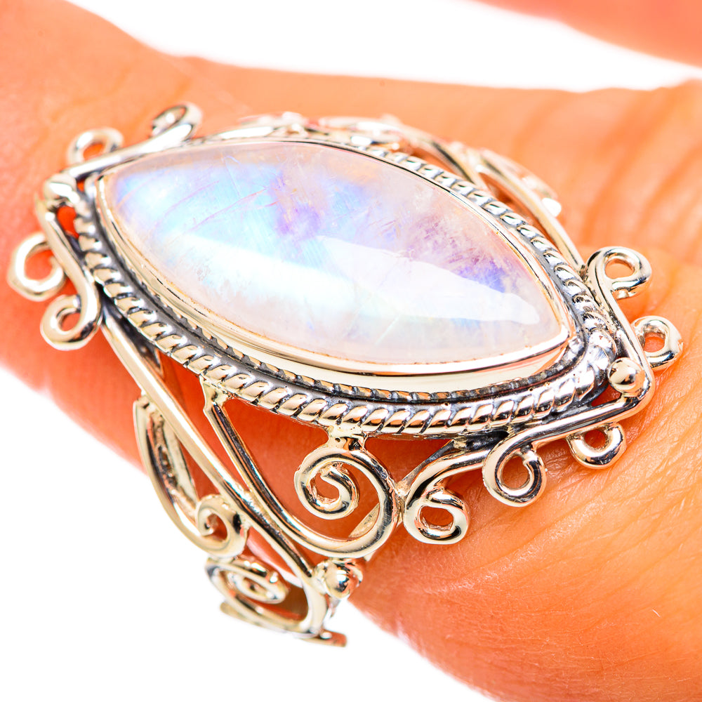 Rainbow Moonstone Rings handcrafted by Ana Silver Co - RING114351