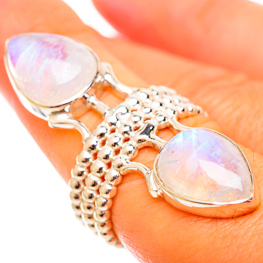 Rainbow Moonstone Rings handcrafted by Ana Silver Co - RING114353