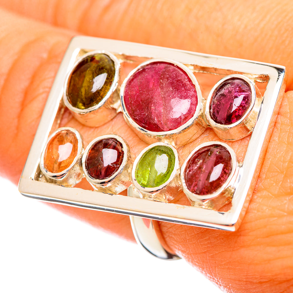 Pink Green Tourmaline Rings handcrafted by Ana Silver Co - RING114356