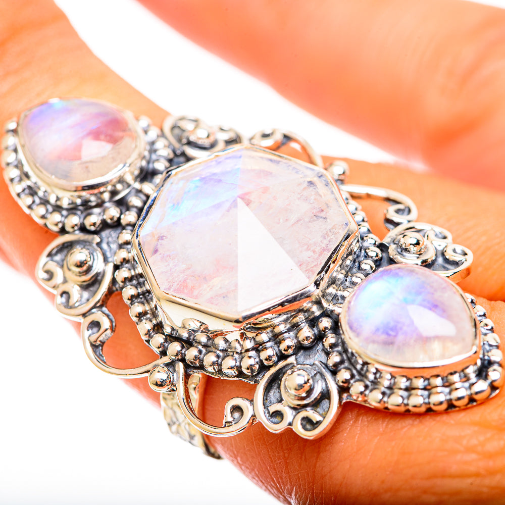 Rainbow Moonstone Rings handcrafted by Ana Silver Co - RING114395