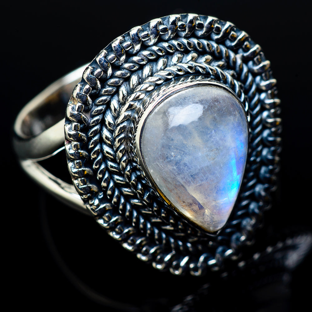 Rainbow Moonstone Rings handcrafted by Ana Silver Co - RING11439