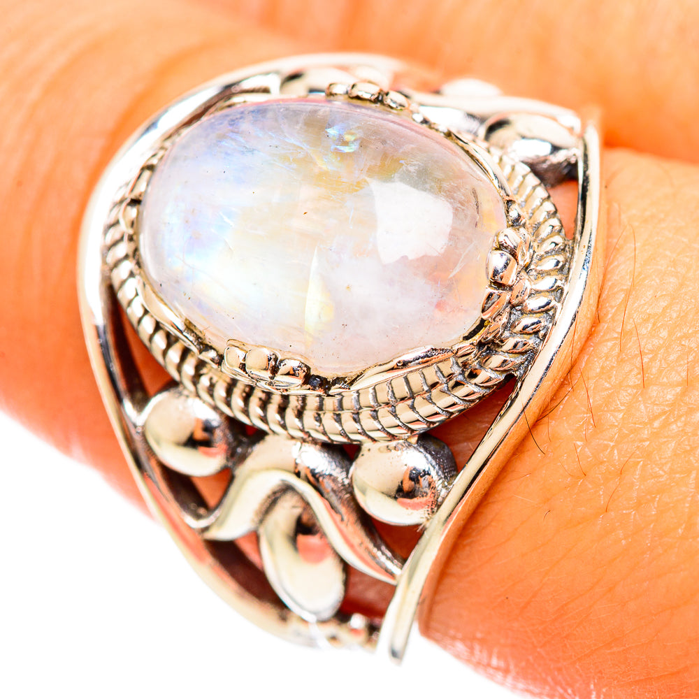 Rainbow Moonstone Rings handcrafted by Ana Silver Co - RING114453