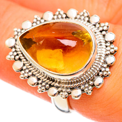 Oval citrine gemstone ring in 925 sterling silver with beaded halo setting