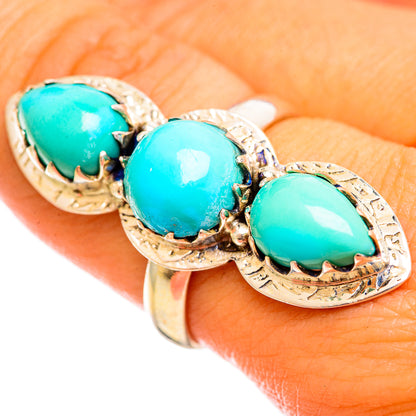Turquoise oval cabochon ring with three stones on 925 sterling silver band