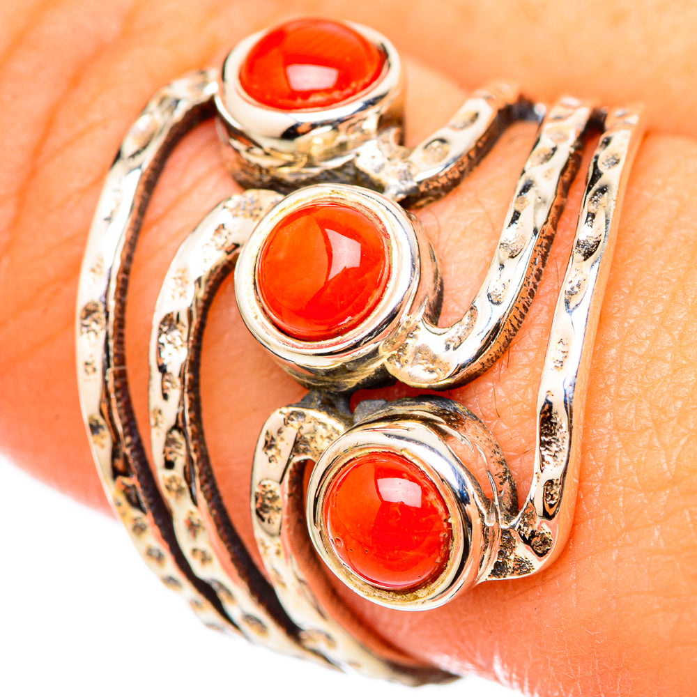 925 sterling silver ring with three oval red coral cabochons, size 9.25