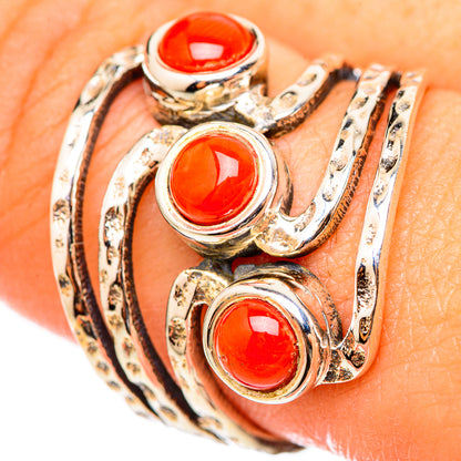 925 sterling silver ring with three oval red coral cabochons, size 9.25