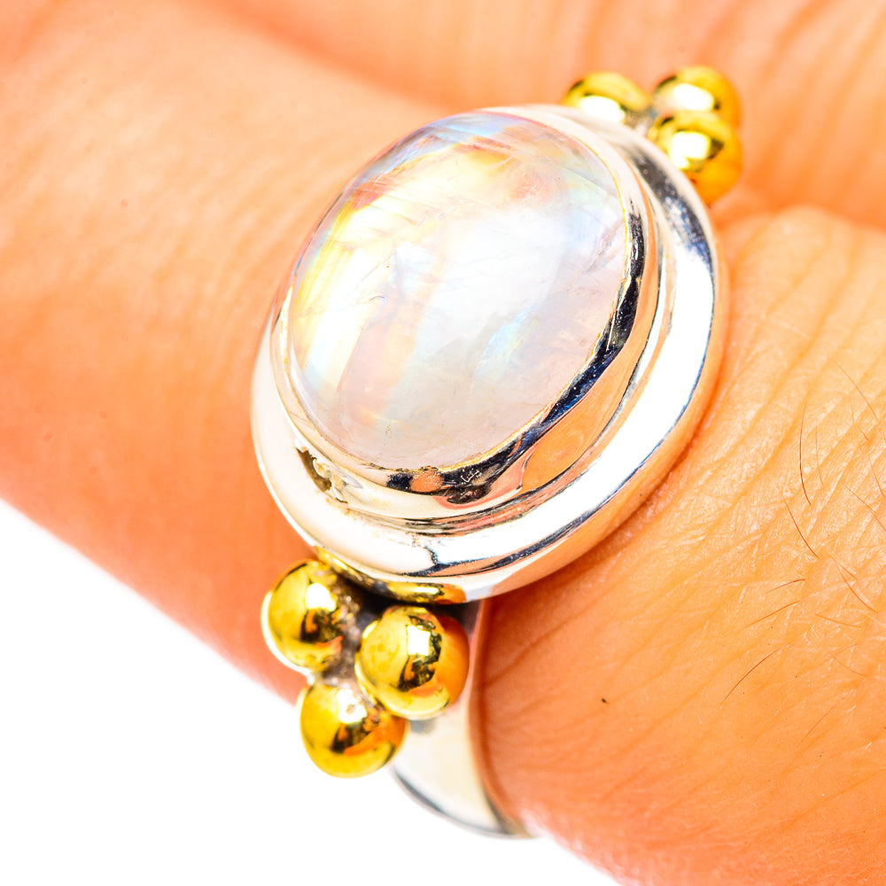 Rainbow Moonstone Rings handcrafted by Ana Silver Co - RING114766