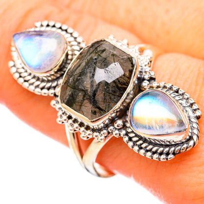 Tourmalinated Quartz, Rainbow Moonstone Rings handcrafted by Ana Silver Co - RING115015