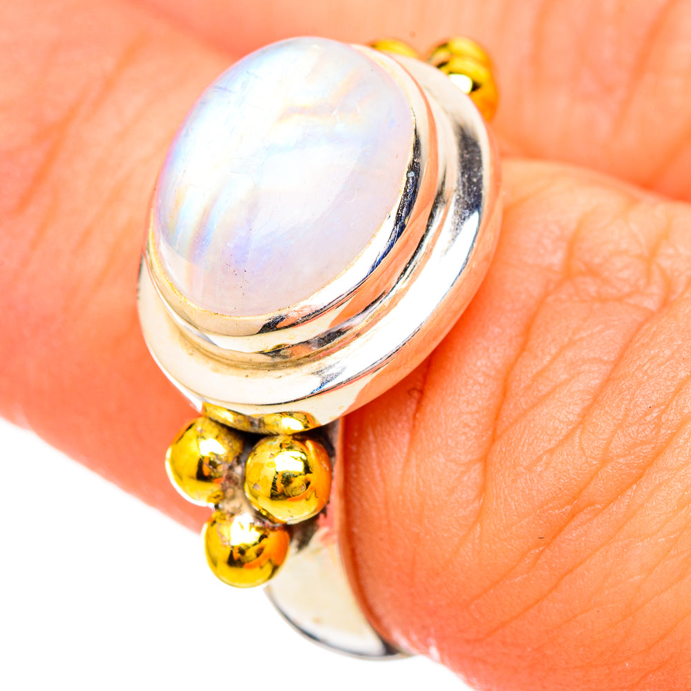 Rainbow Moonstone Rings handcrafted by Ana Silver Co - RING115016