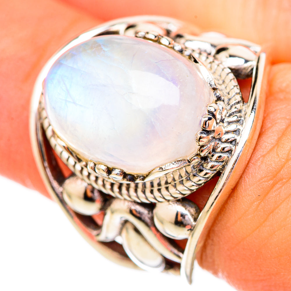 Rainbow Moonstone Rings handcrafted by Ana Silver Co - RING115017