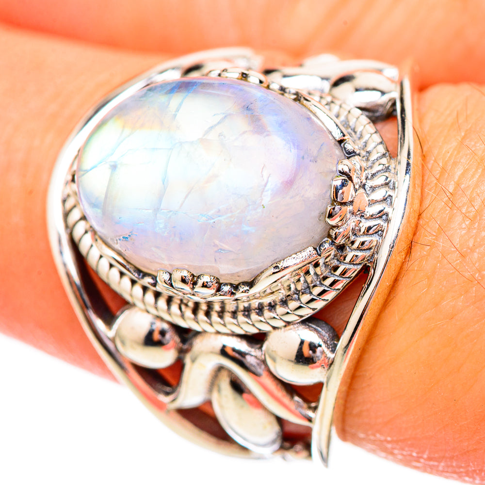 Rainbow Moonstone Rings handcrafted by Ana Silver Co - RING115043
