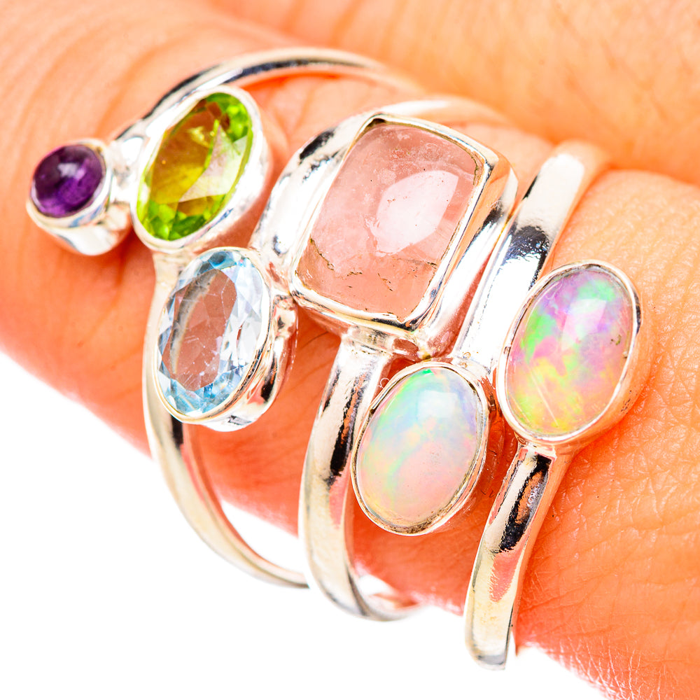 Rose Quartz, Ethiopian Opal, Peridot, Blue Topaz, Amethyst Rings handcrafted by Ana Silver Co - RING115044