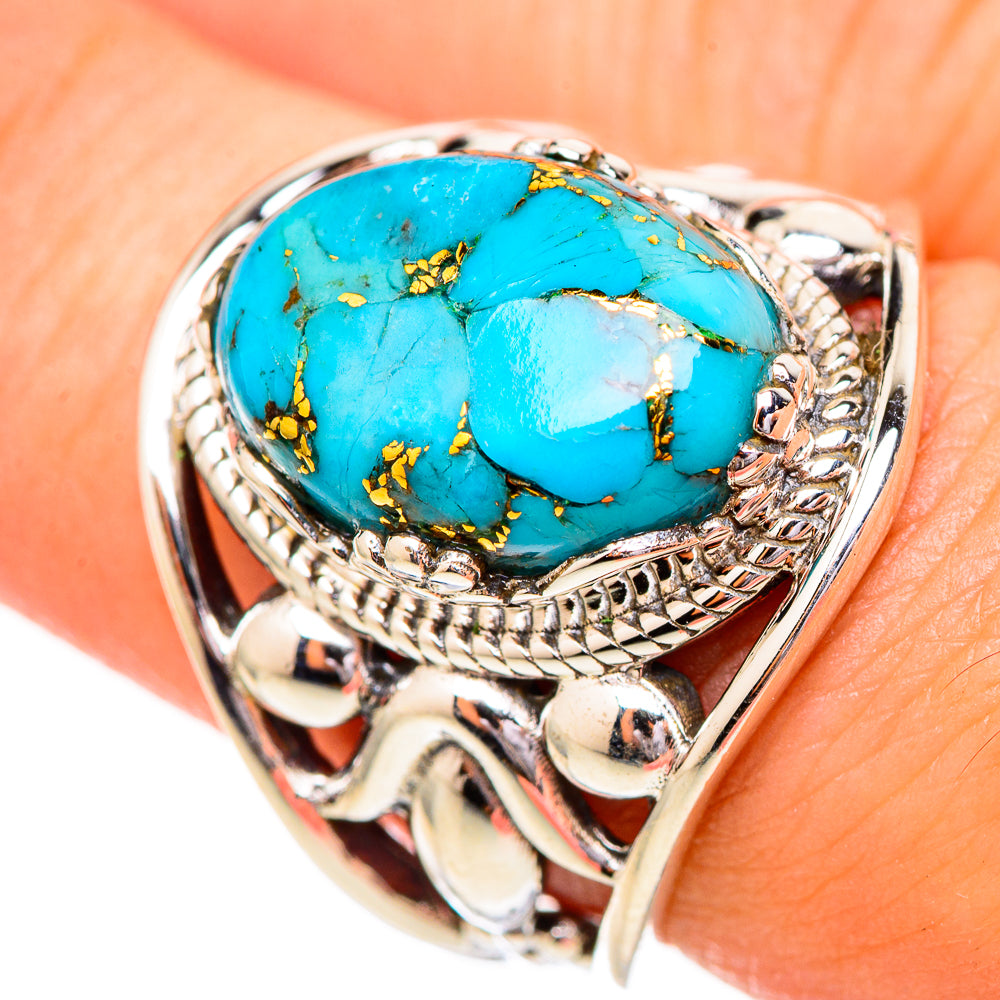 Blue Copper Composite Turquoise Rings handcrafted by Ana Silver Co - RING115047
