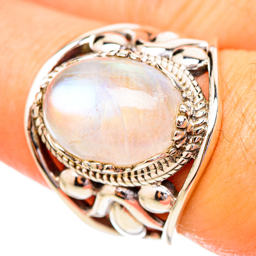 Rainbow Moonstone Rings handcrafted by Ana Silver Co - RING115069