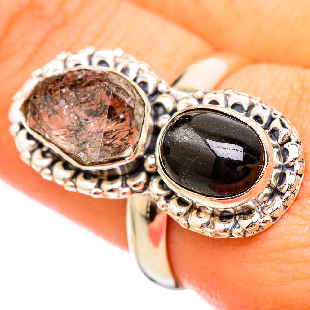 Herkimer Diamond, Black Onyx Rings handcrafted by Ana Silver Co - RING115092