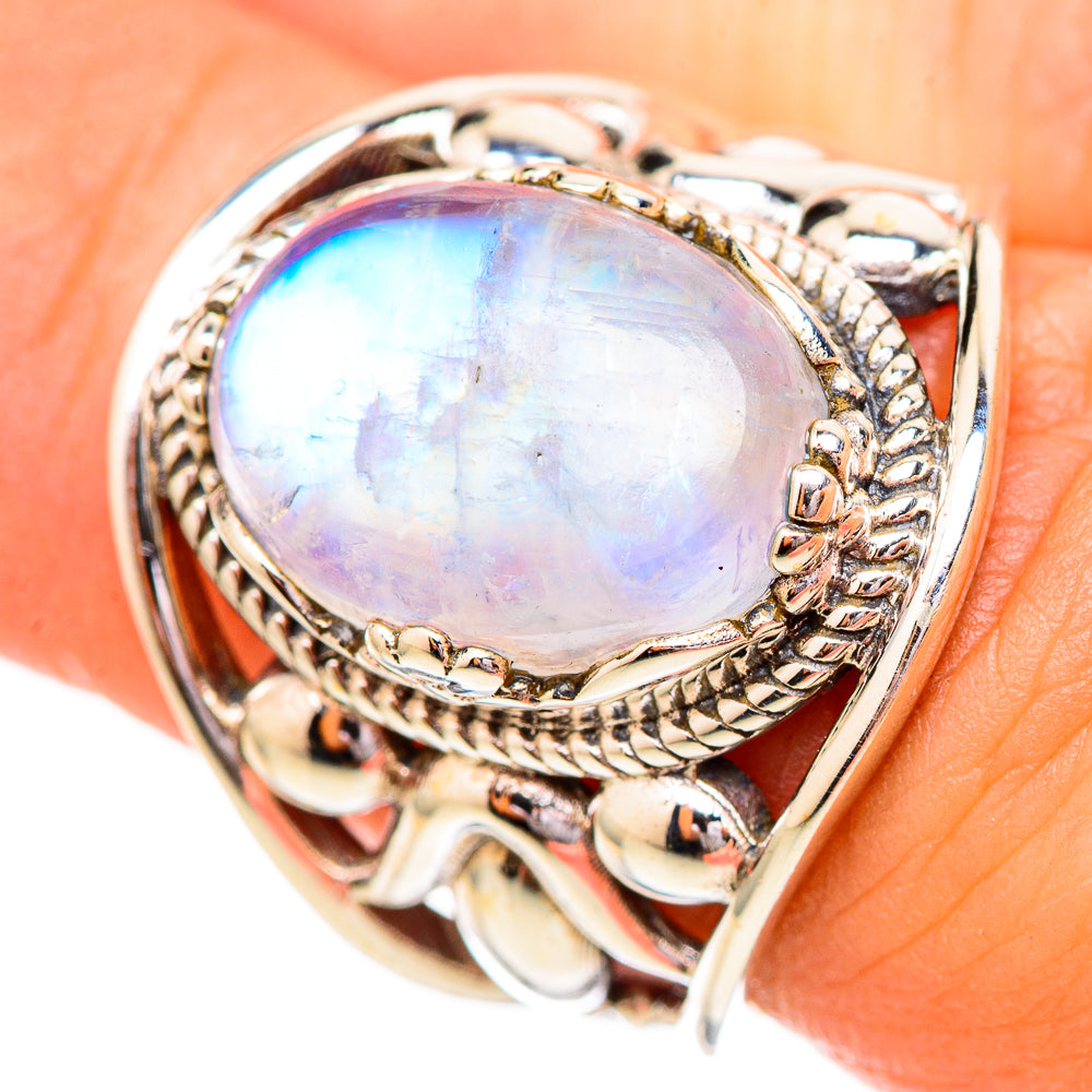Rainbow Moonstone Rings handcrafted by Ana Silver Co - RING115095