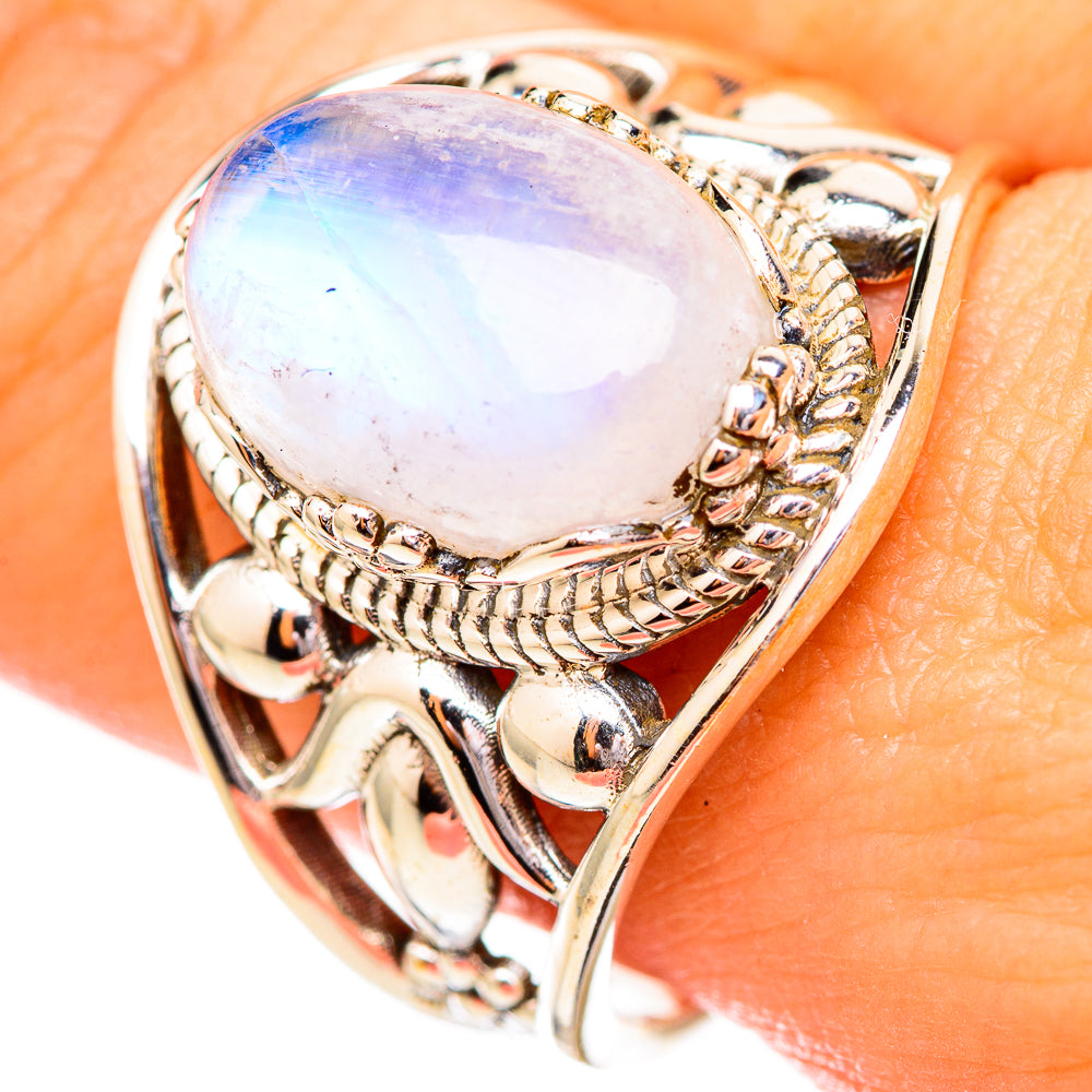 Rainbow Moonstone Rings handcrafted by Ana Silver Co - RING115116